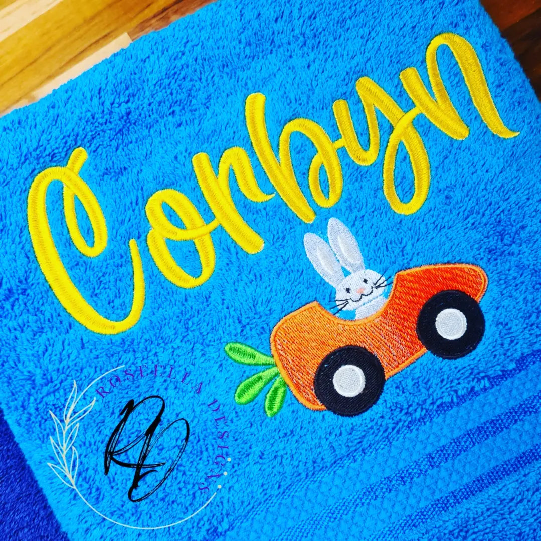 Personalised Embroidered Bunny Carrot Car Bath Towel