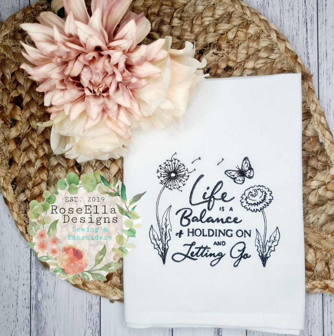 Embroidered Cotton Tea towel "Ruffle My Feathers"