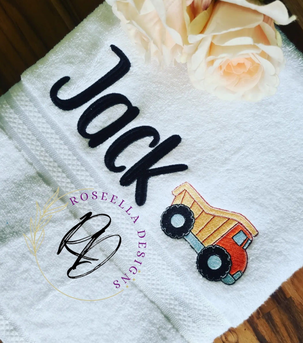 Personalised Embroidered Dump Truck Bath Towel