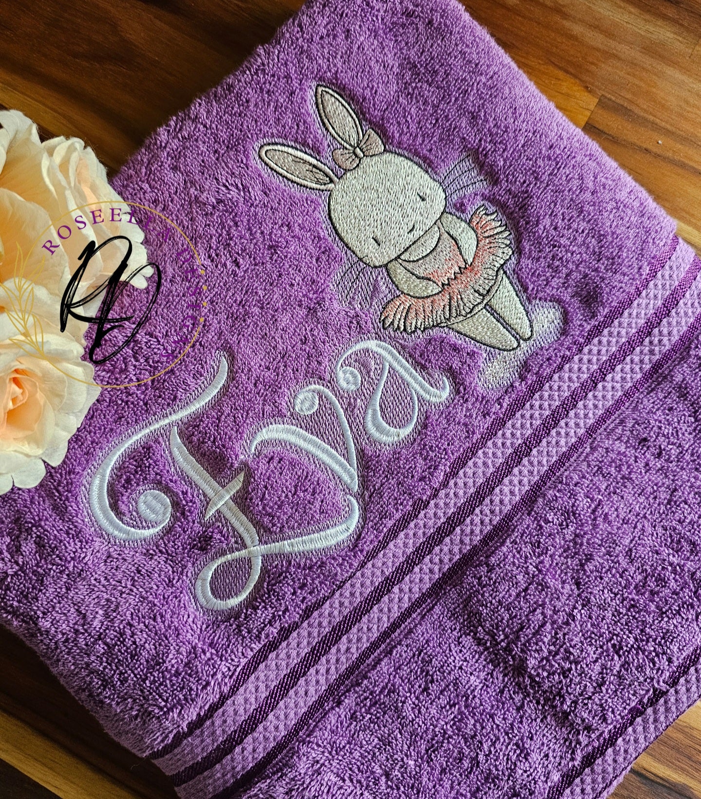 Personalised Embroidered Ballerina Bunny Bath Towel