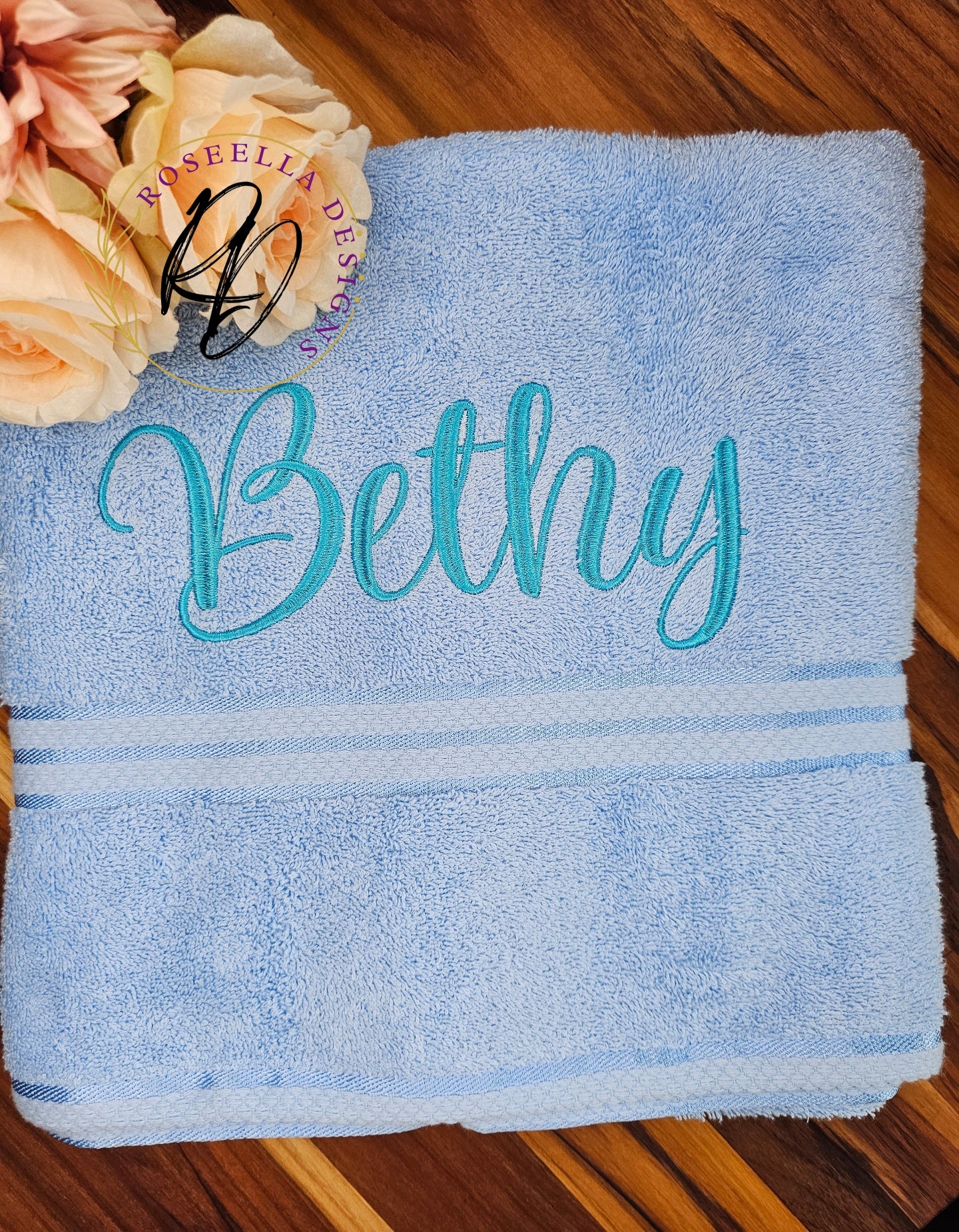 Personalised Embroidered Bath Towel NAME ONLY (15 Font Options)