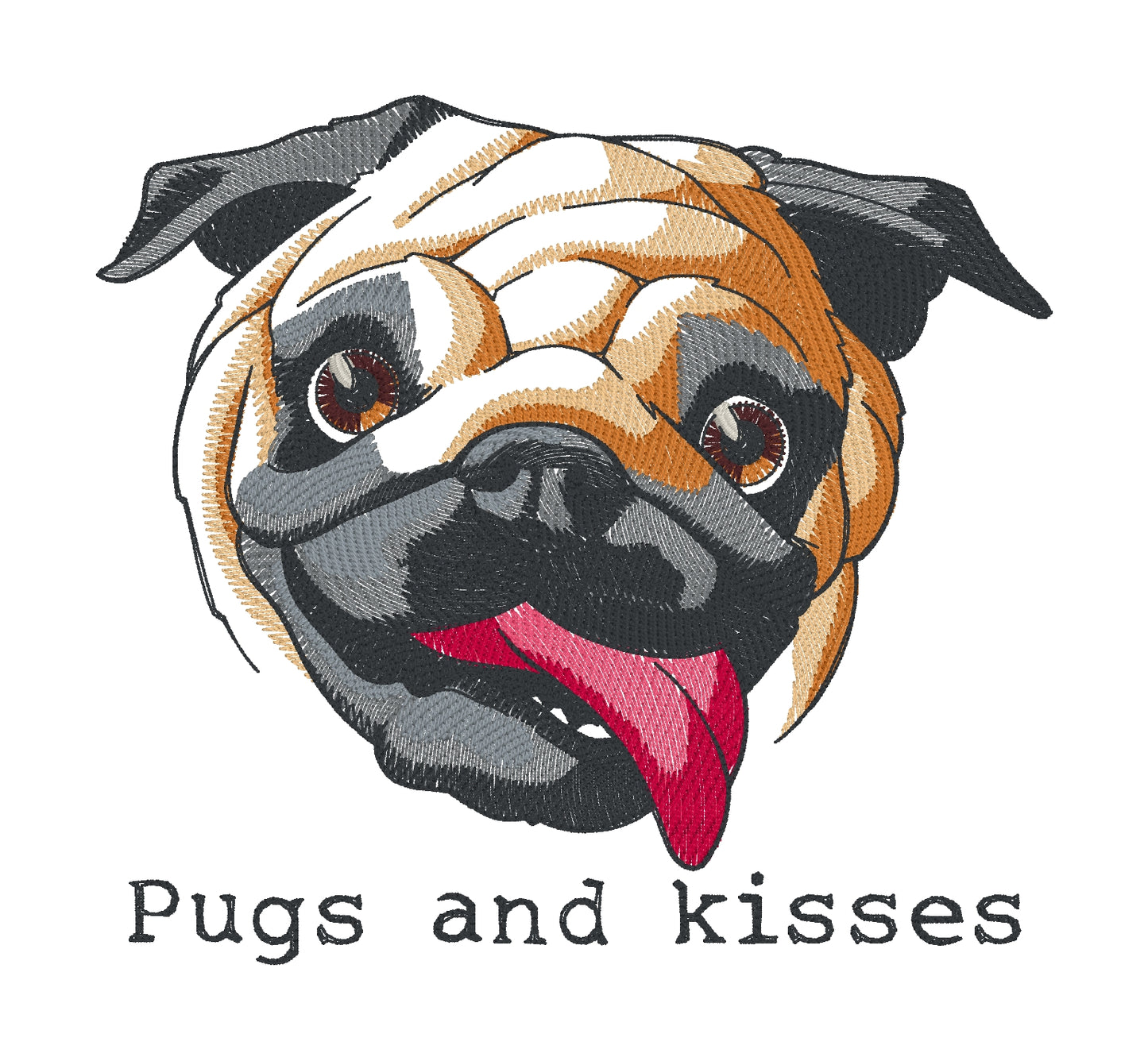 Embroidered Cotton Tea towel "Pugs n Kisses"
