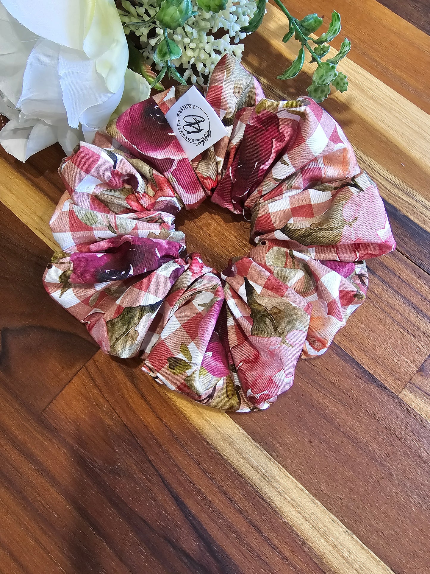 Jumbo Floral Gingham Scrunchie
