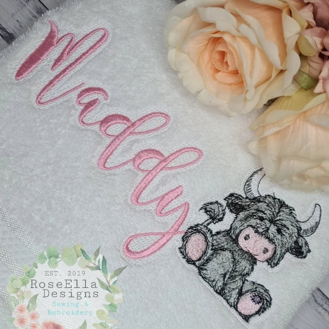 Personalised Embroidered PINK Designs Highland bath Towel