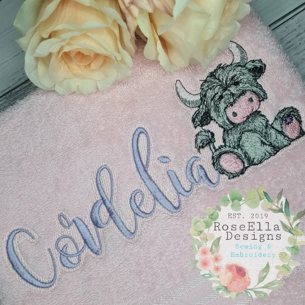 Personalised Embroidered PINK Designs Highland bath Towel