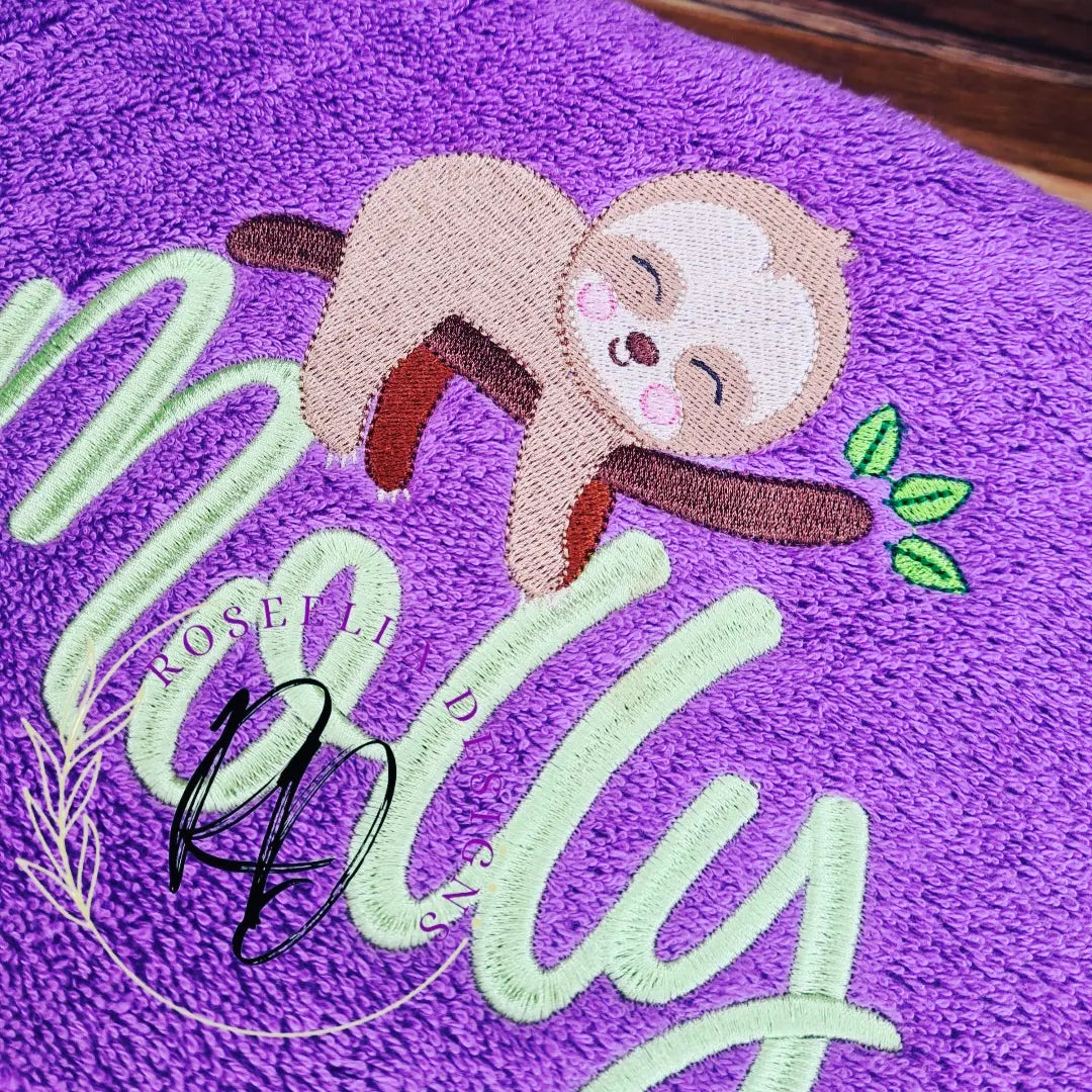 Personalised Embroidered Sloth Bath Towel
