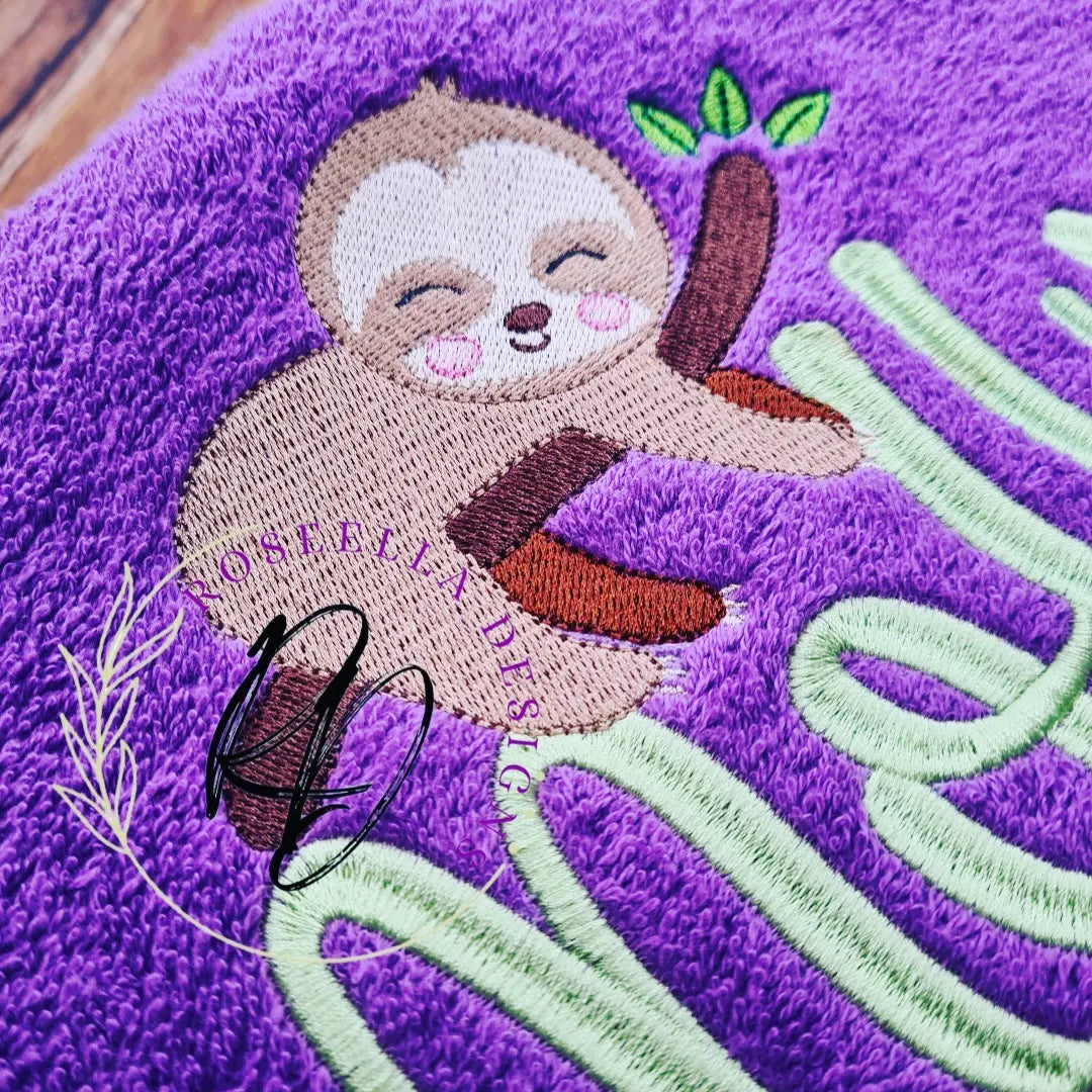 Personalised Embroidered Sloth Bath Towel