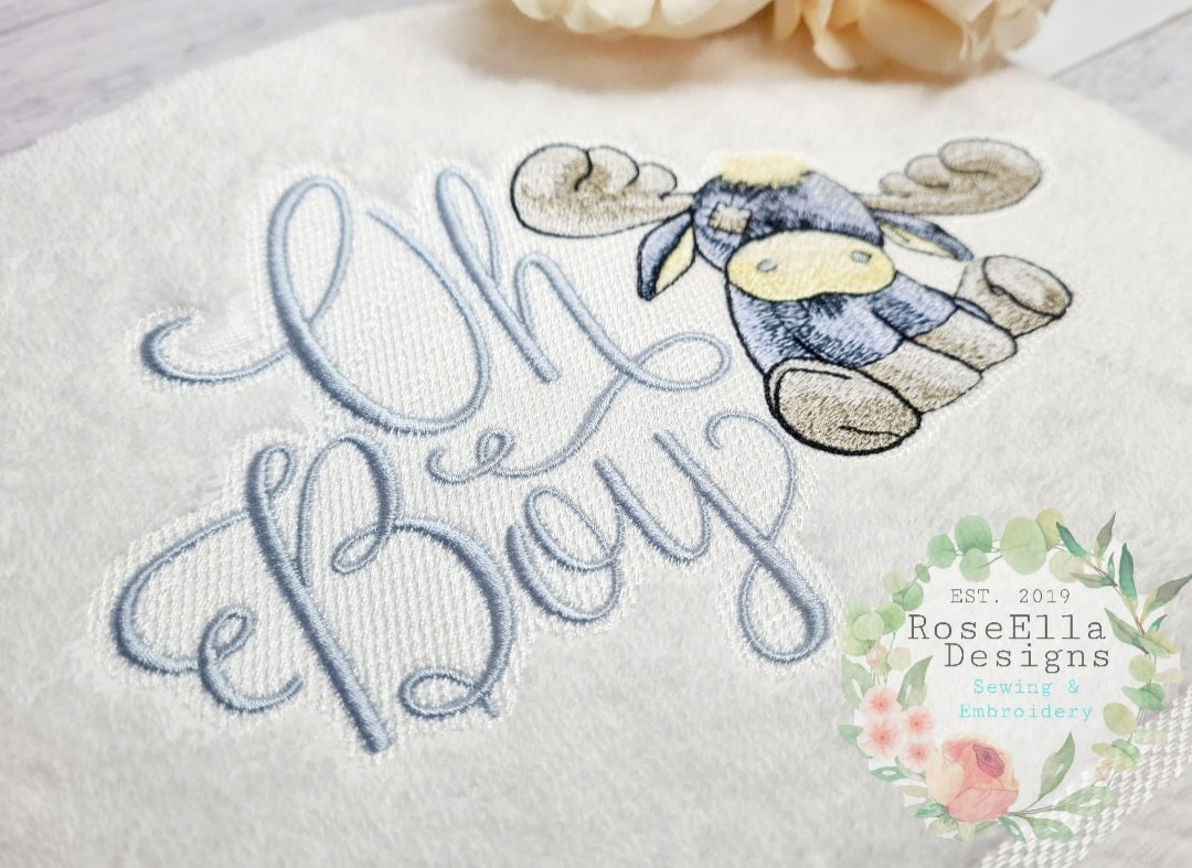 "Oh Boy" Moose Embroidered Bath Towel