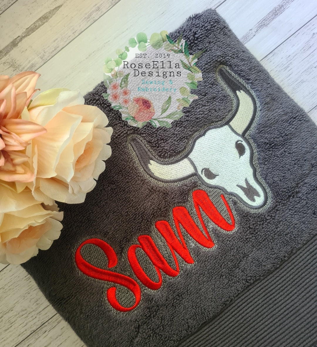 Personalised Embroidered Longhorn Bath Towel