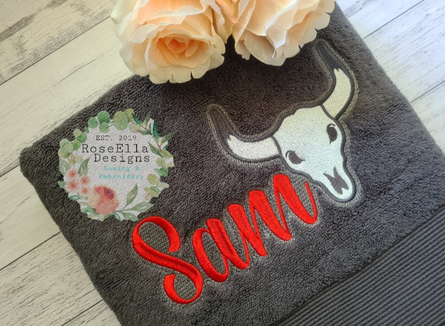 Personalised Embroidered Longhorn Bath Towel