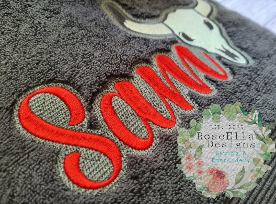 Personalised Embroidered Longhorn Bath Towel
