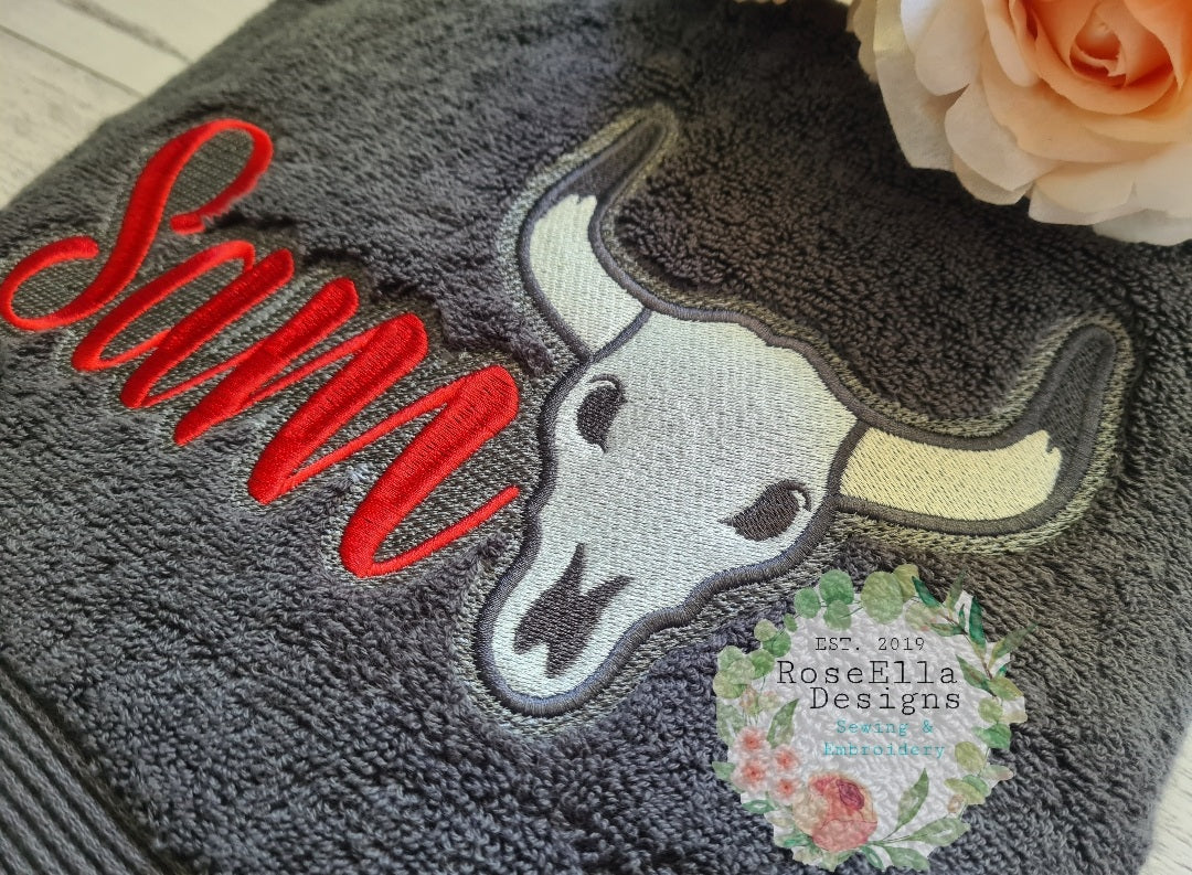 Personalised Embroidered Longhorn Bath Towel