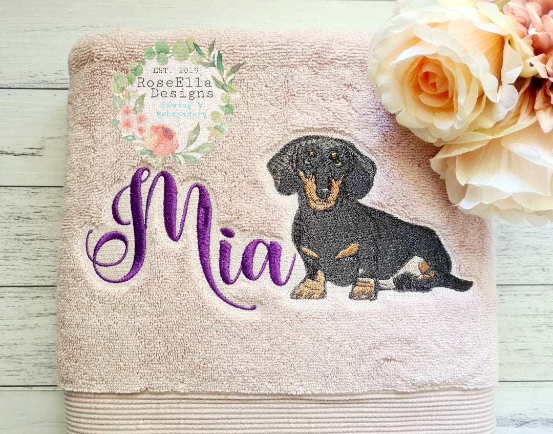 Personalised Embroidered Dachshund Bath Towel