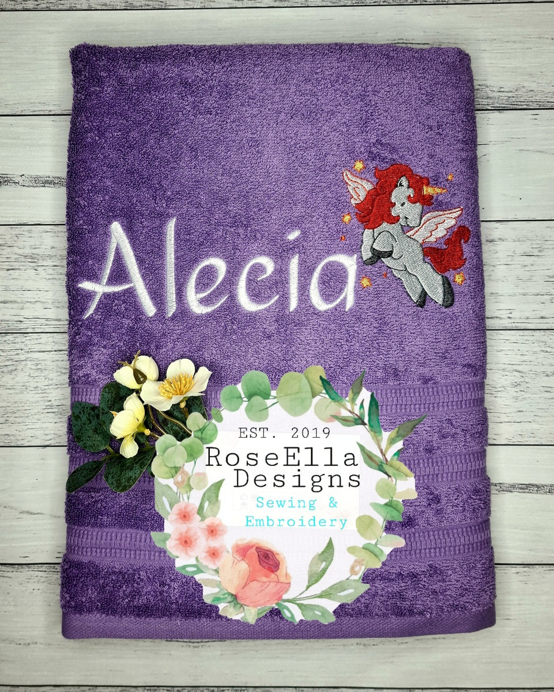 Personalised Embroidered Unicorn Bath Towel (12 Design Options)