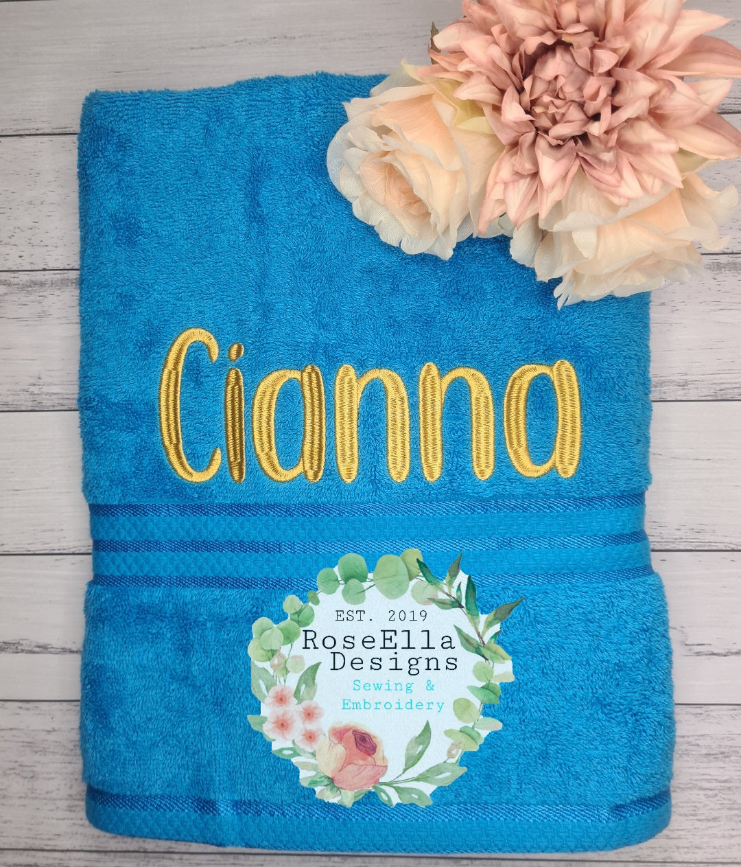 Personalised Embroidered Bath Towel NAME ONLY (15 Font Options)