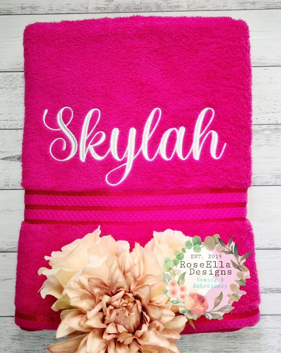 Personalised Embroidered Bath Towel NAME ONLY (15 Font Options)