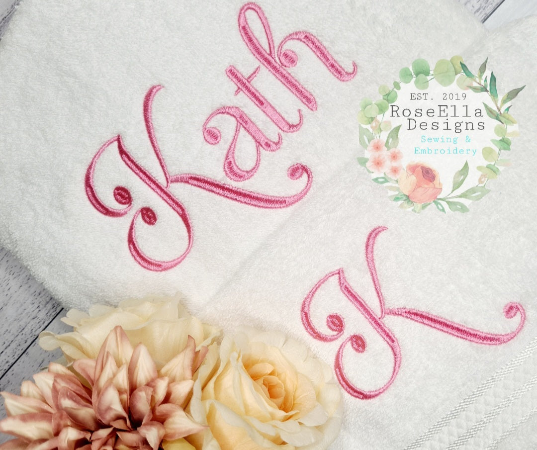 Personalised Embroidered Bath Towel NAME ONLY (15 Font Options)