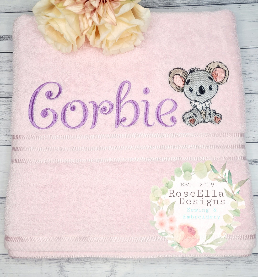 Personalised Embroidered Koala Bath Towel