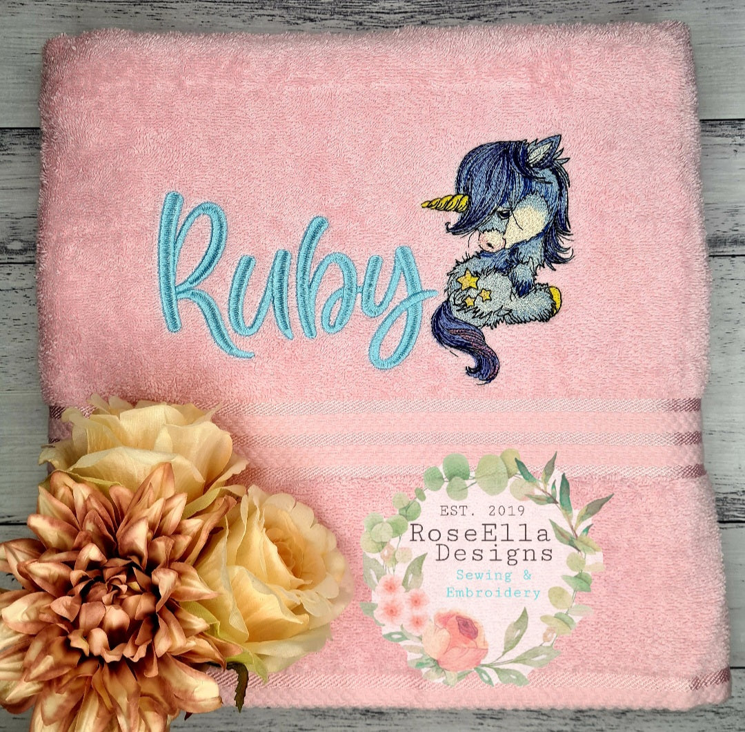 Personalised Embroidered Unicorn Bath Towel (2 Design Colour Options)