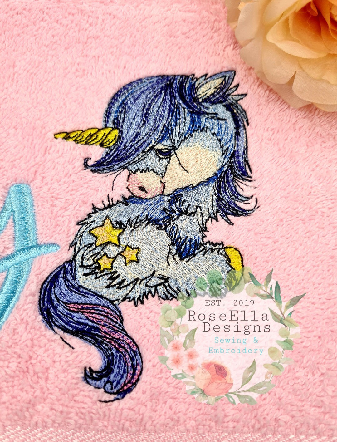 Personalised Embroidered Unicorn Bath Towel (2 Design Colour Options)
