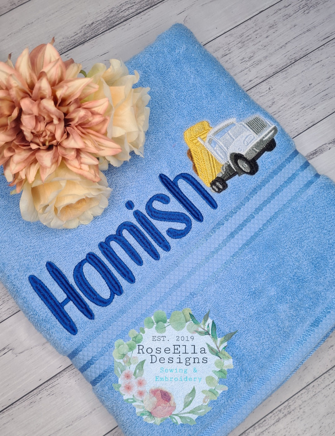 Personalised Embroidered Machinery Bath Towel (6 Design Options)