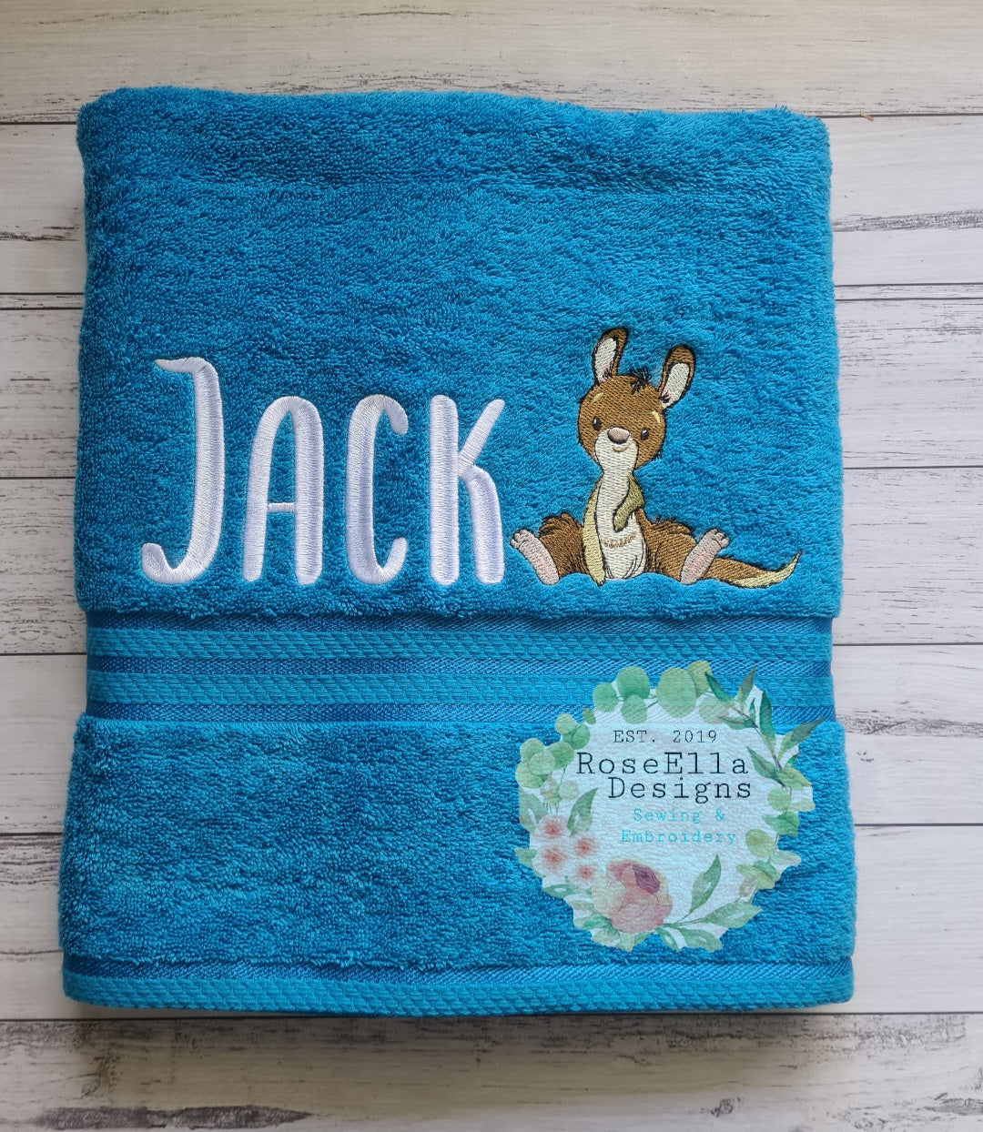 Personalised Embroidered Kangaroo Bath Towel