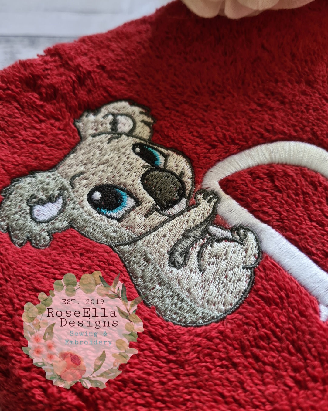 Personalised Embroidered Koala Bath Towel With Two Designs