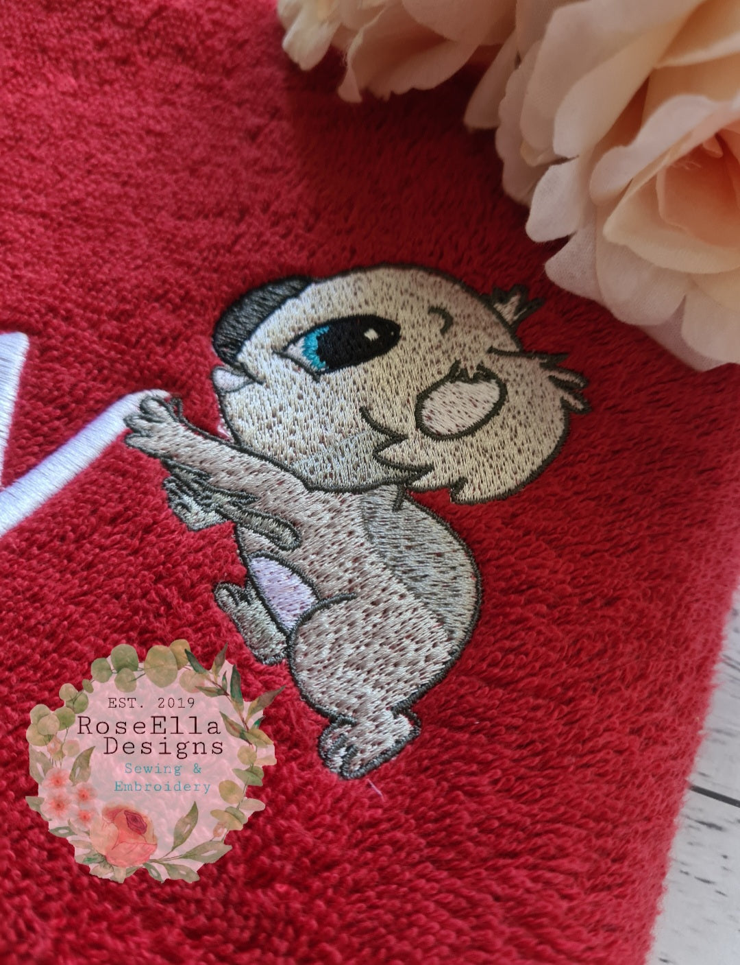 Personalised Embroidered Koala Bath Towel With Two Designs