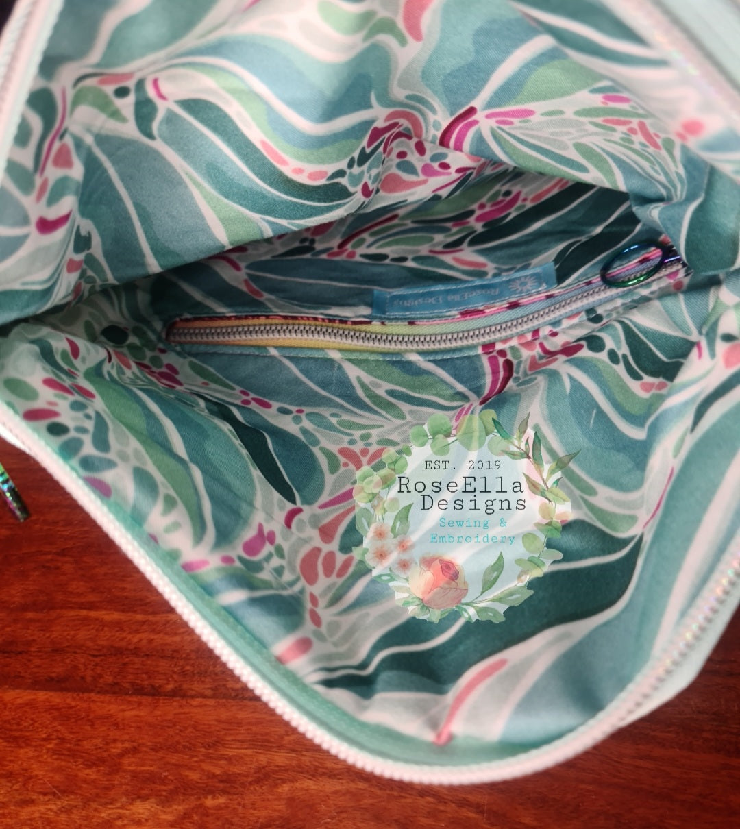 Fold Over Cockatiel Clutch Bag With Vinyl Accents & Removable Matching Wrist Strap