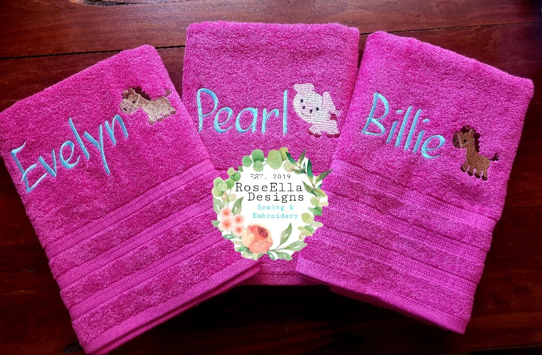 Personalised Embroidered Farm Animals Bath Towel (8 Design Options)