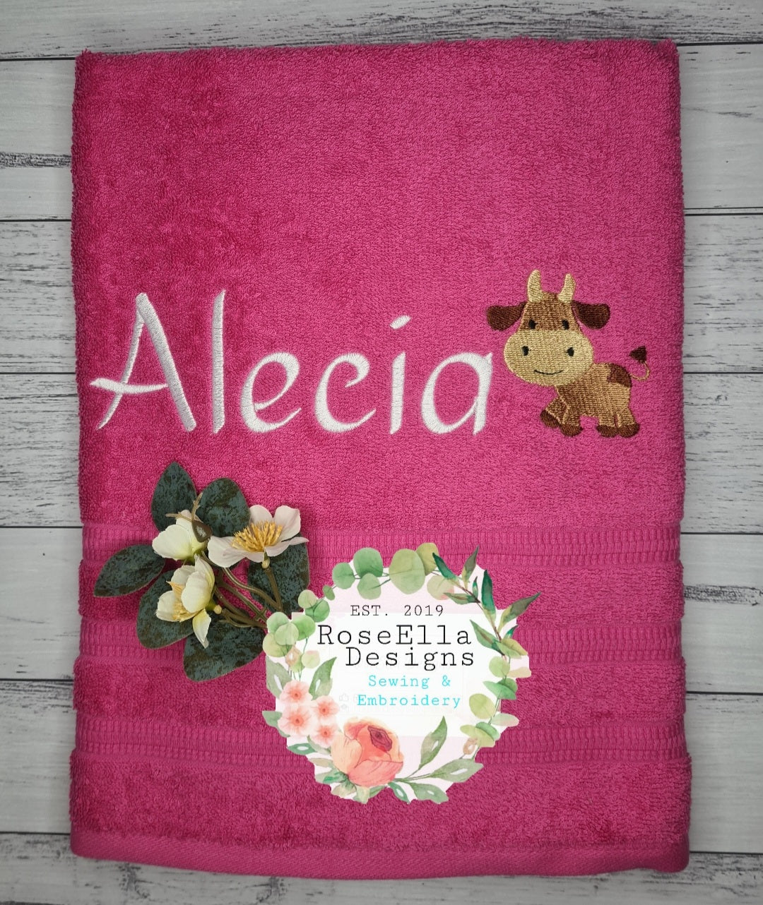 Personalised Embroidered Farm Animals Bath Towel (8 Design Options)