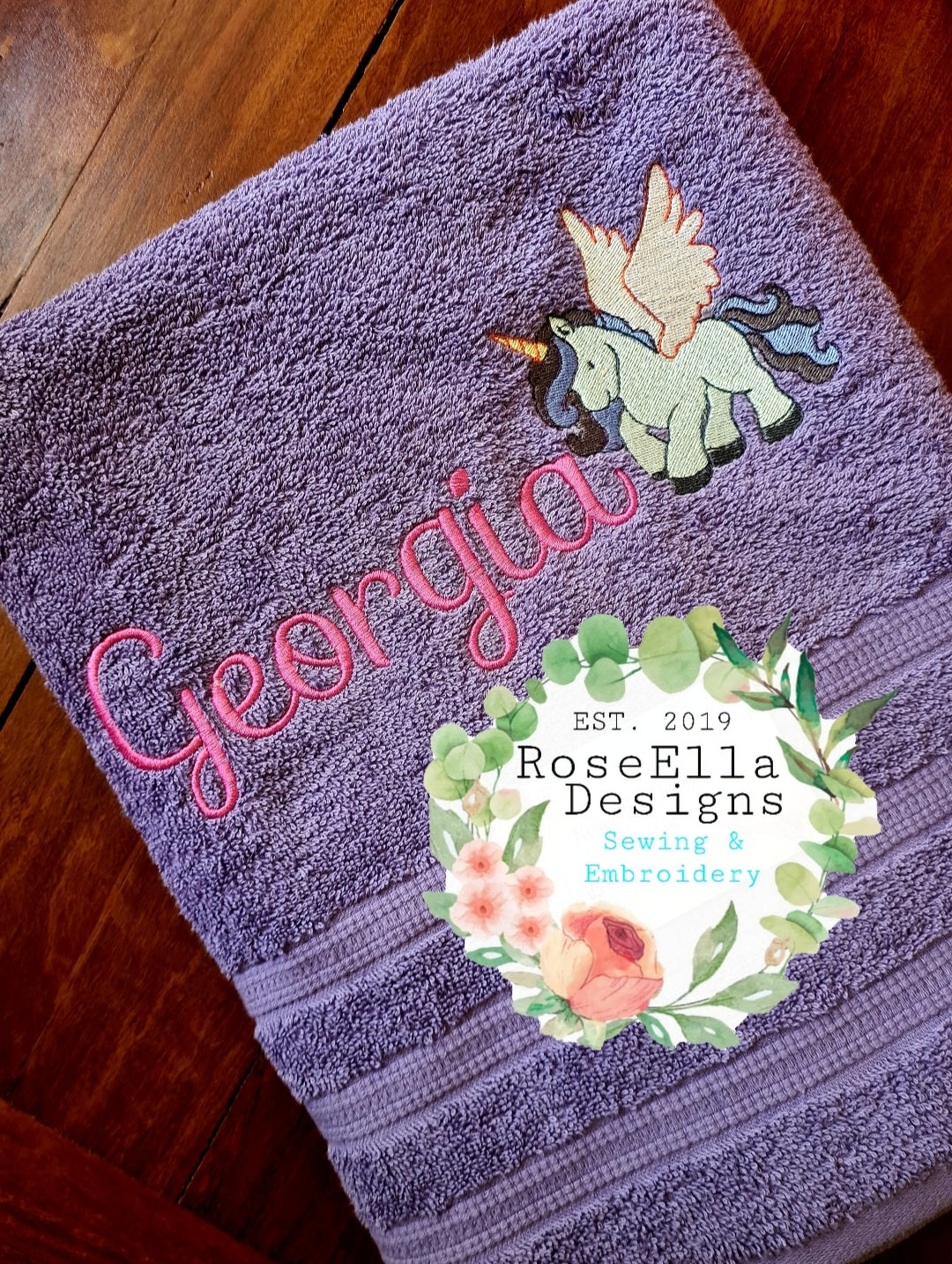 Personalised Embroidered Unicorn Bath Towel (12 Design Options)
