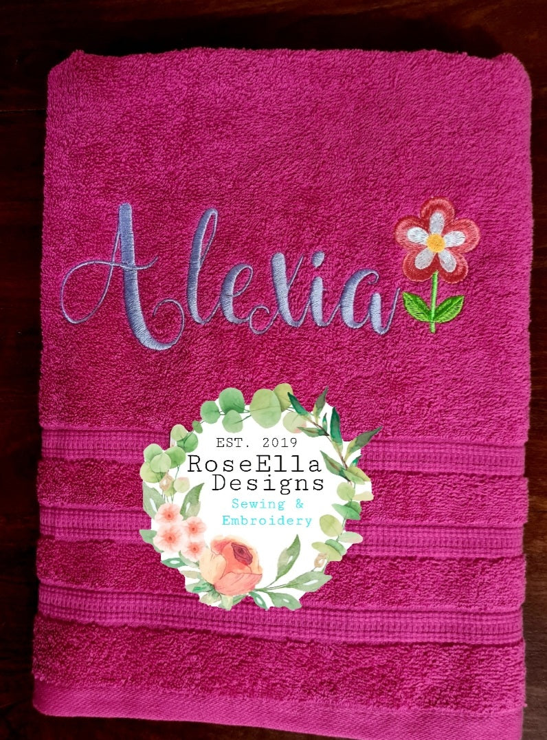 Personalised Embroidered Flower Bath Towel (3 Design Options)