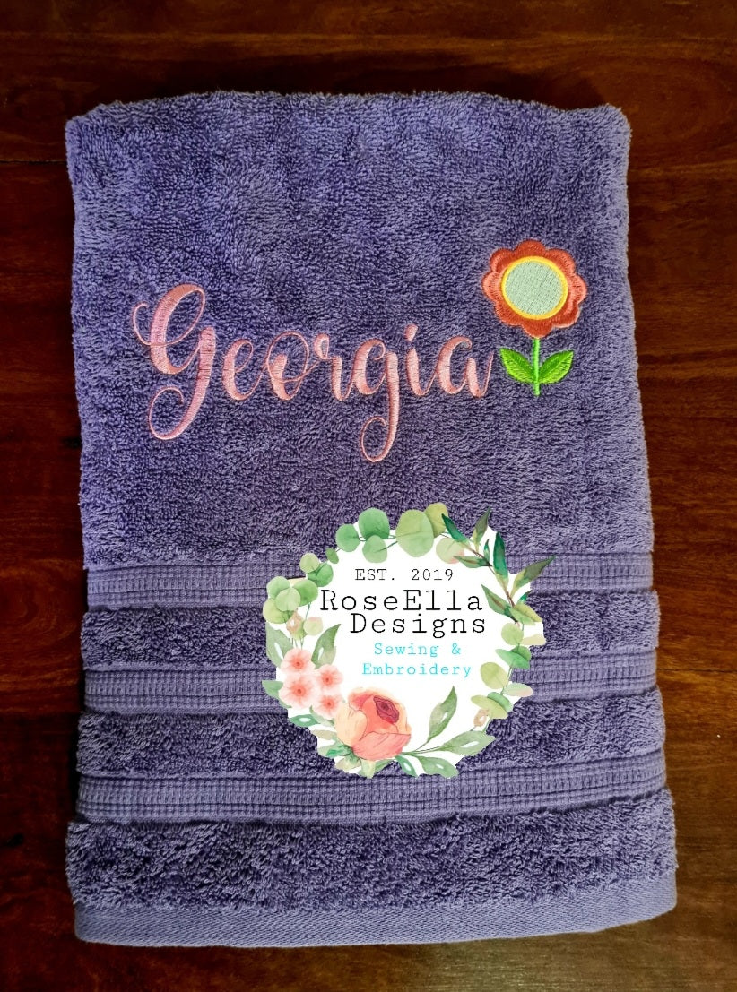 Personalised Embroidered Flower Bath Towel (3 Design Options)