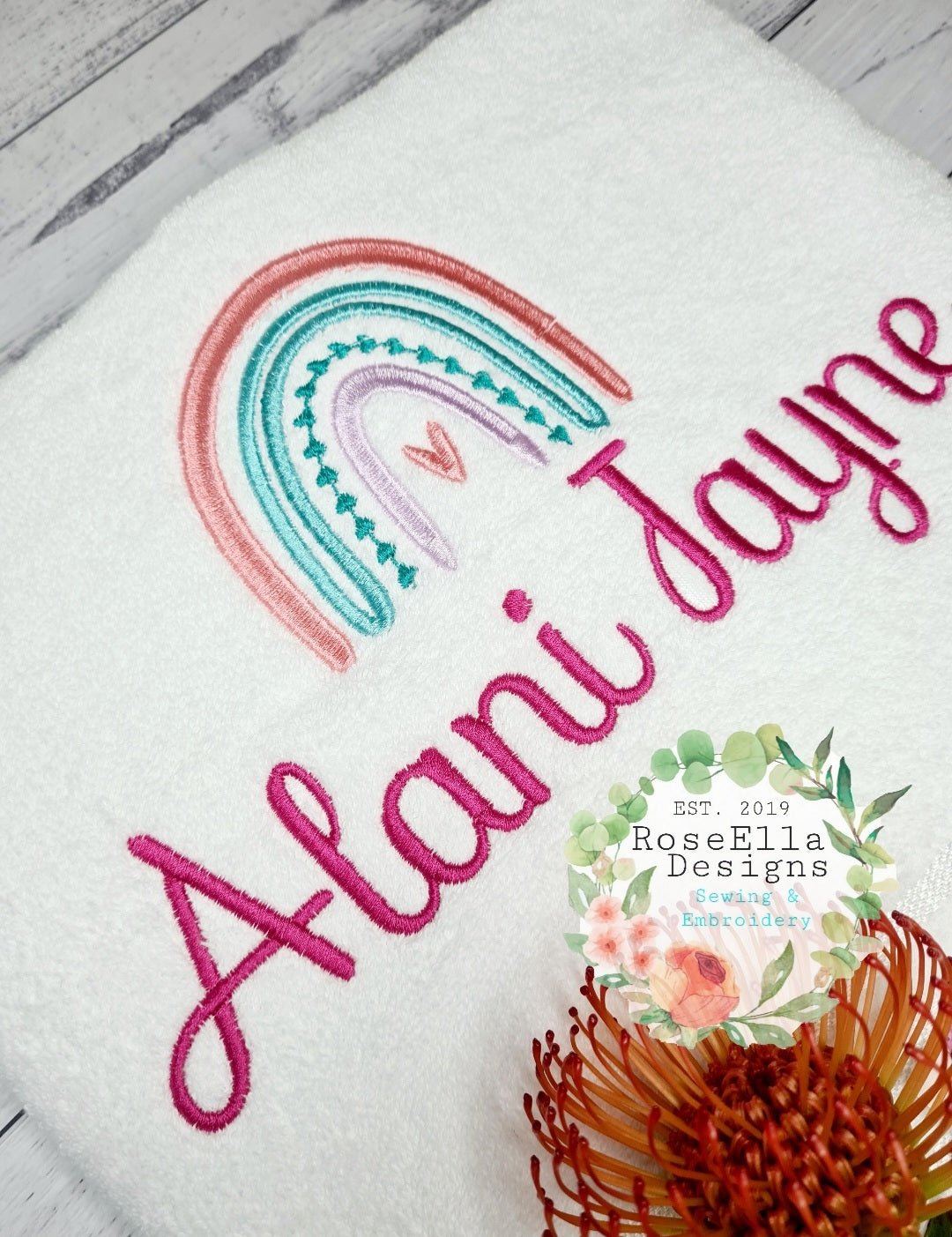 Personalised Embroidered Rainbow Bath Towel