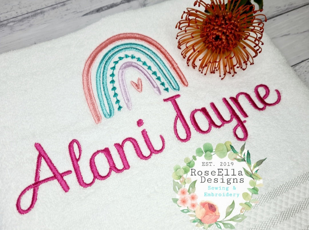 Personalised Embroidered Rainbow Bath Towel