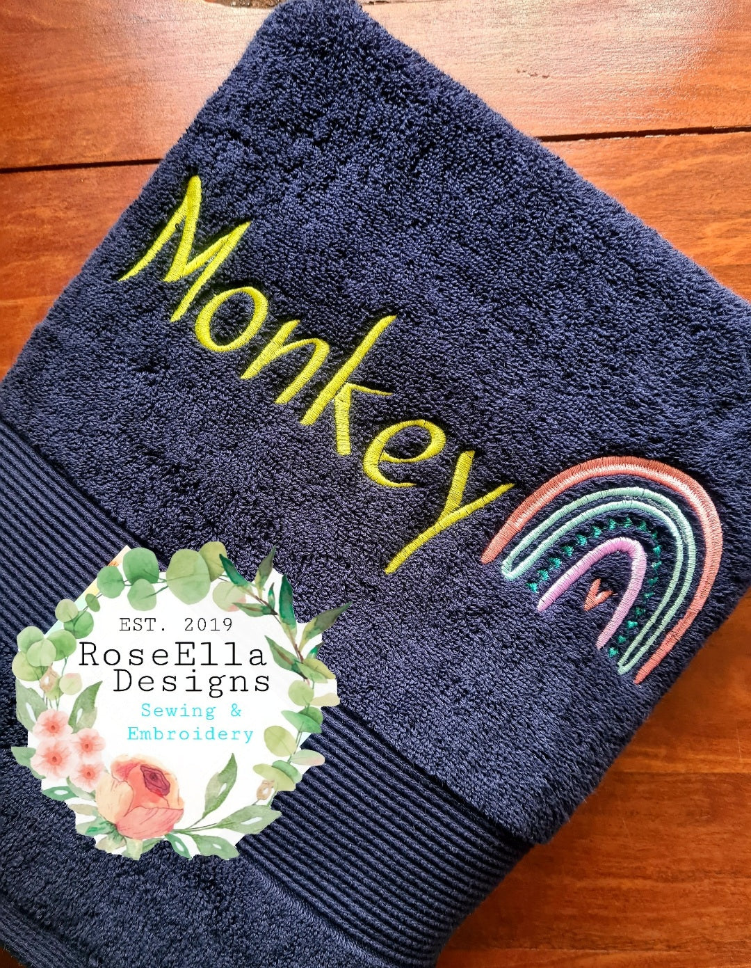 Personalised Embroidered Rainbow Bath Towel