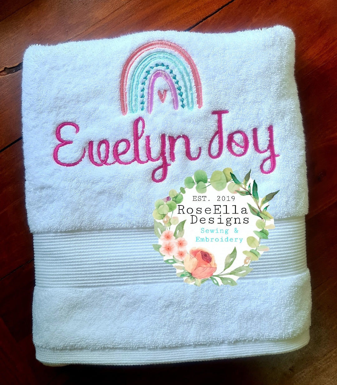 Personalised Embroidered Rainbow Bath Towel