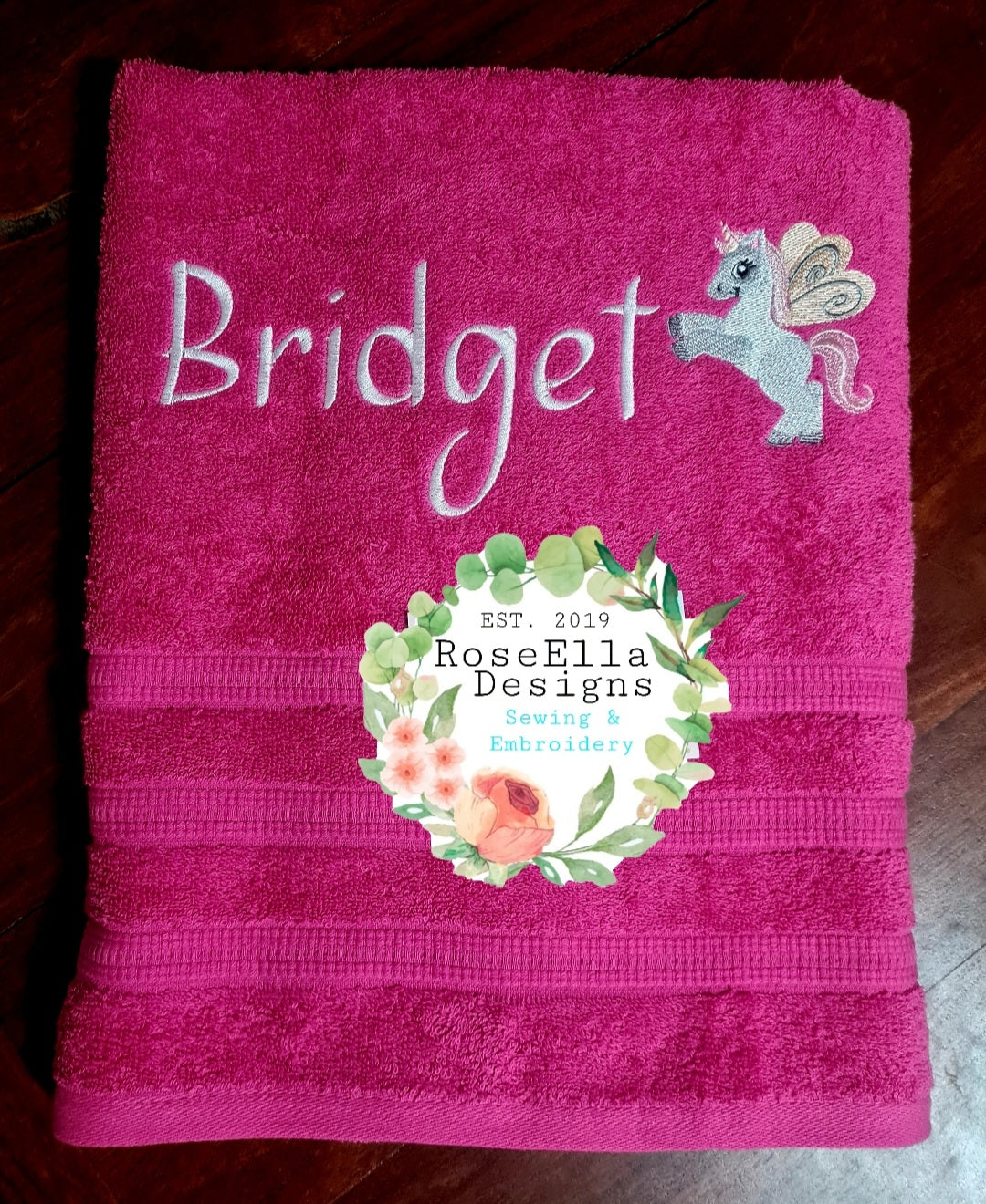 Personalised Embroidered Unicorn Bath Towel