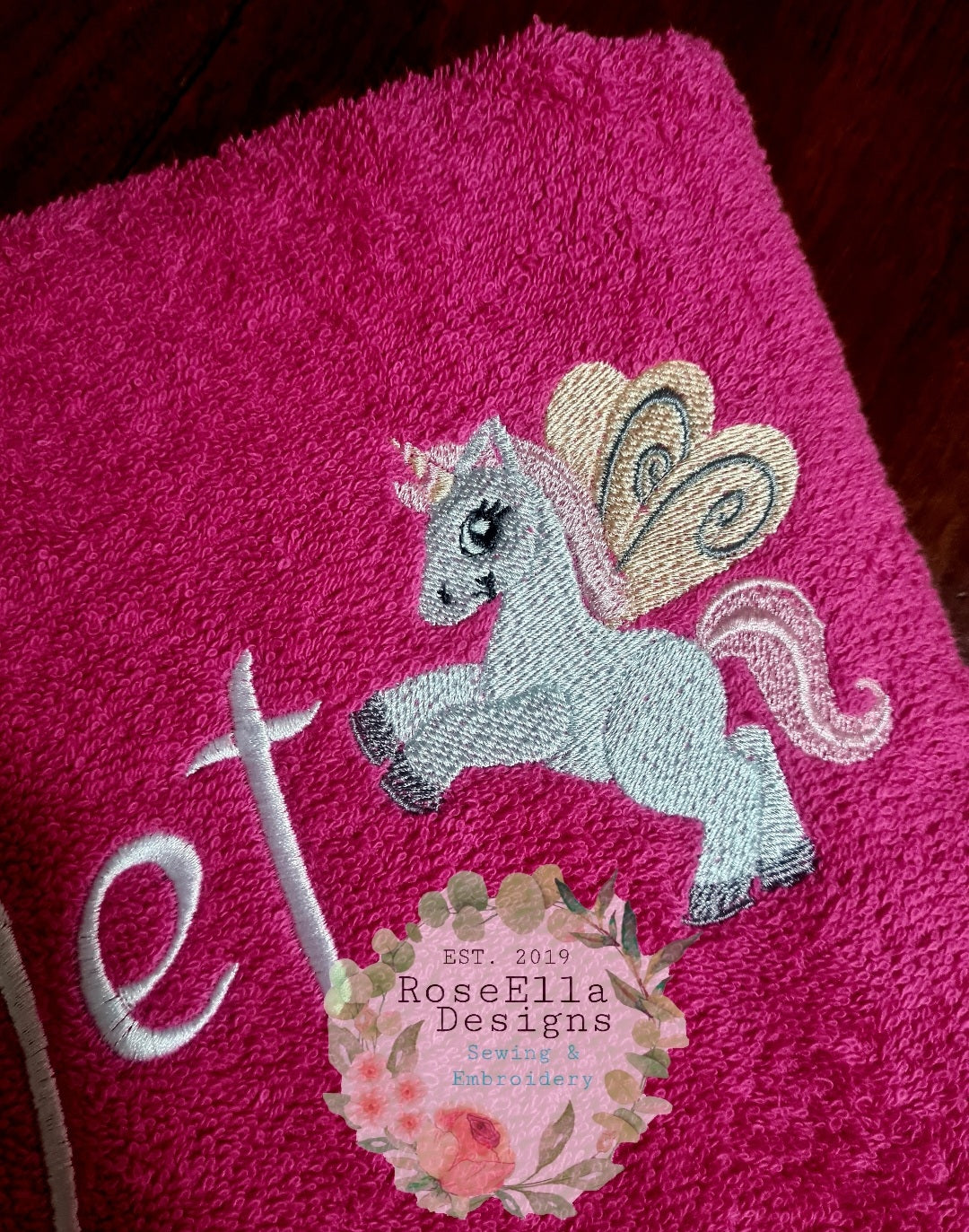 Personalised Embroidered Unicorn Bath Towel
