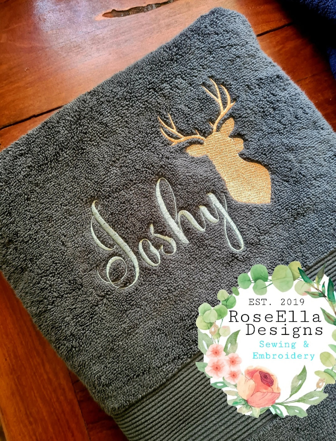 Personalised Embroidered Deer Head Bath Towel