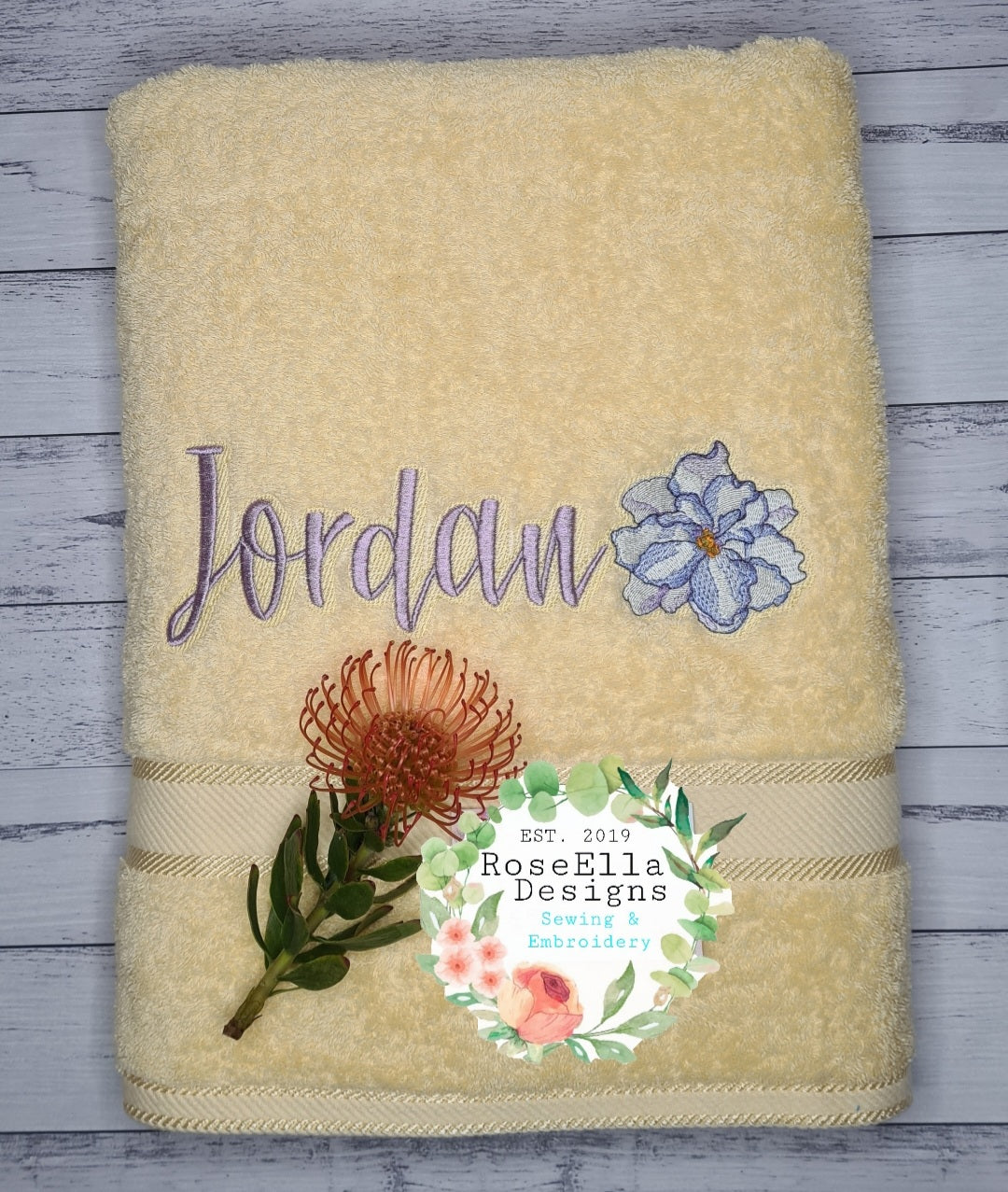 Personalised Embroidered African Violet Bath Towel