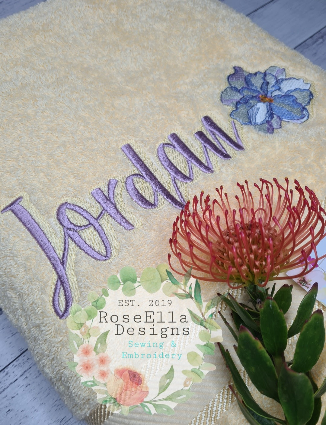 Personalised Embroidered African Violet Bath Towel