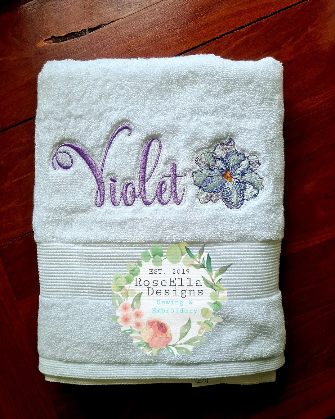 Personalised Embroidered African Violet Bath Towel