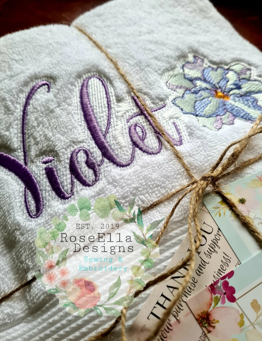 Personalised Embroidered African Violet Bath Towel