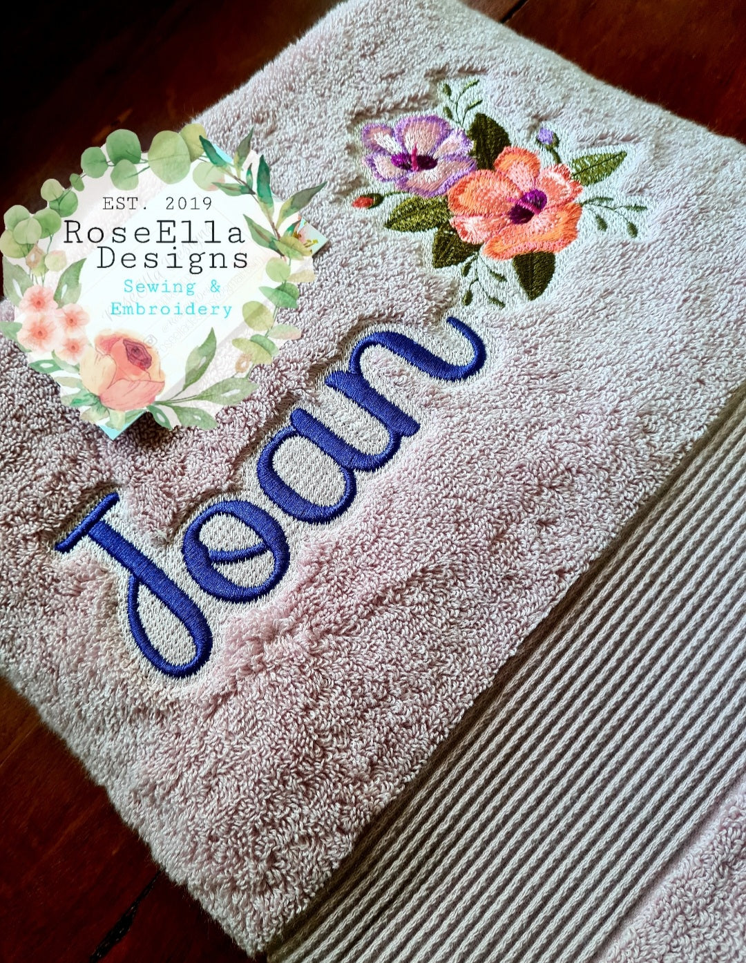 Personalised Embroidered Sturt's Dessert Rose Bath Towel