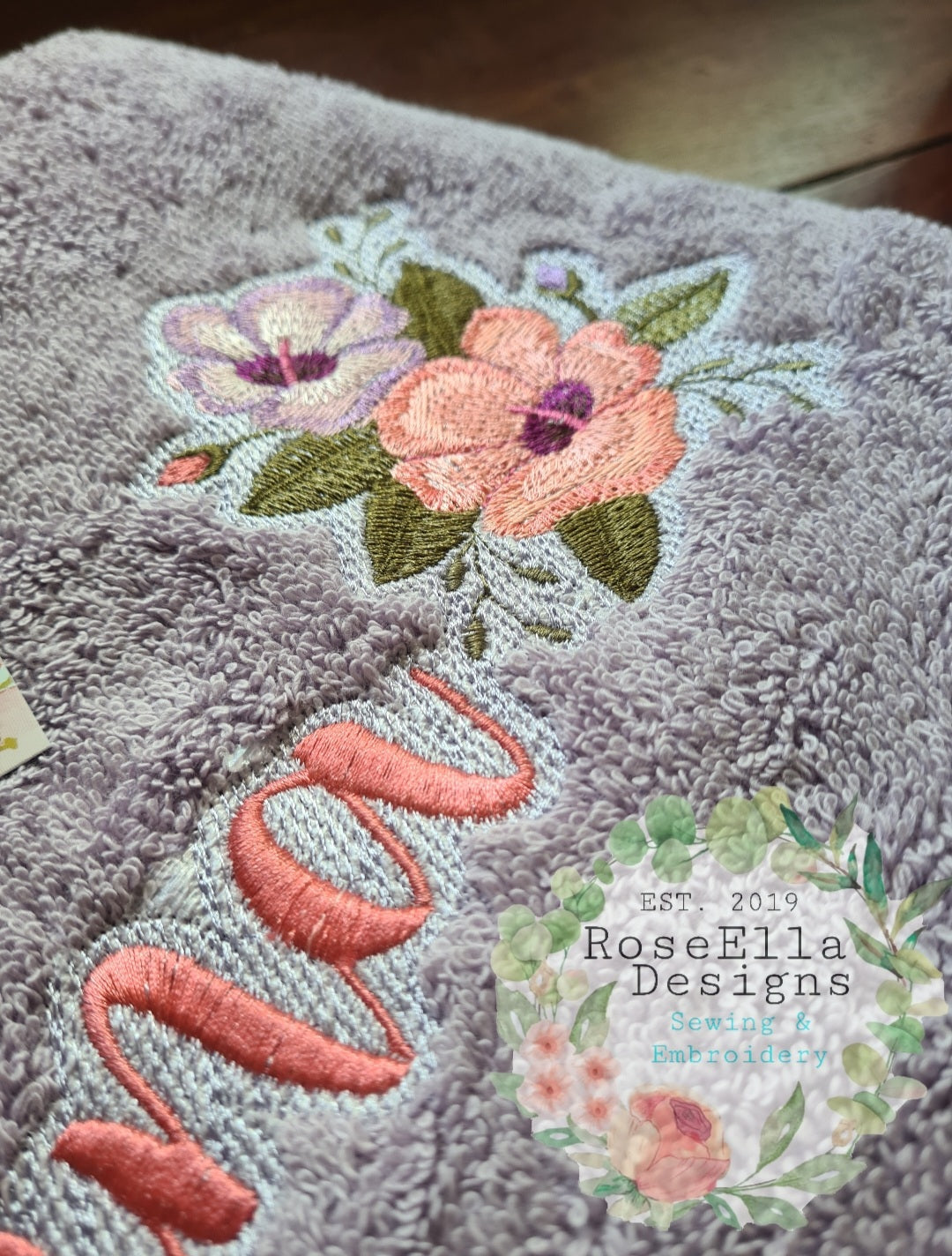 Personalised Embroidered Sturt's Dessert Rose Bath Towel