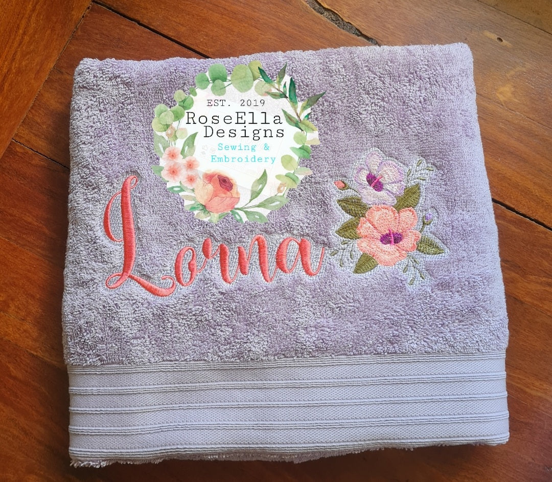 Personalised Embroidered Sturt's Dessert Rose Bath Towel