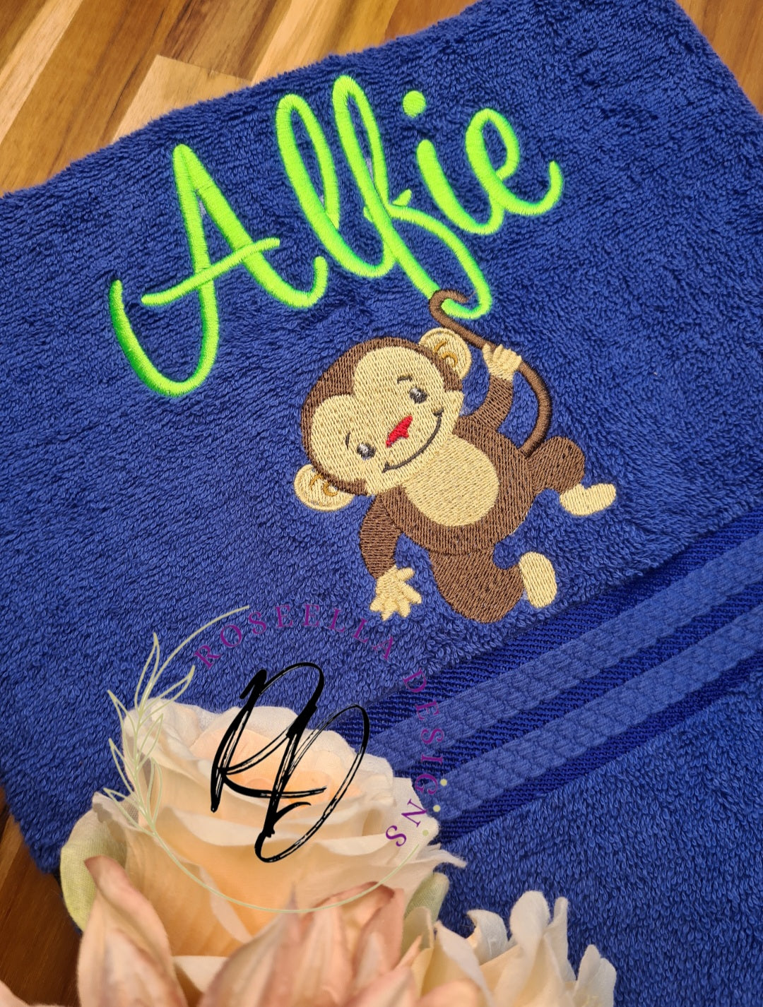 Personalised Embroidered Monkey Bath Towel