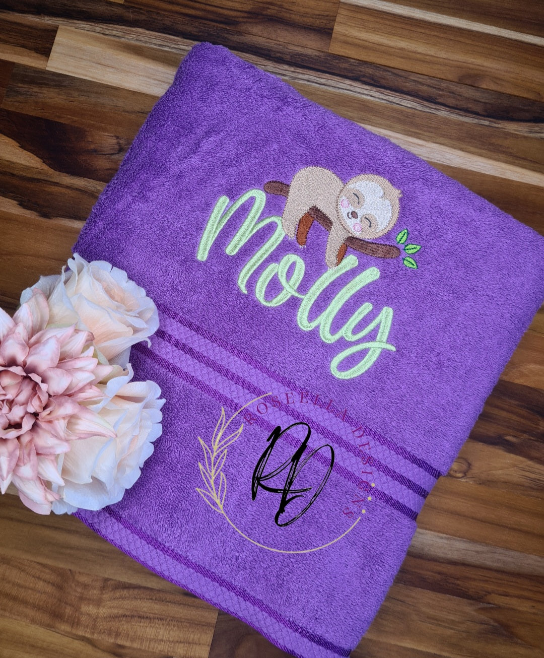 Personalised Embroidered Sloth Bath Towel